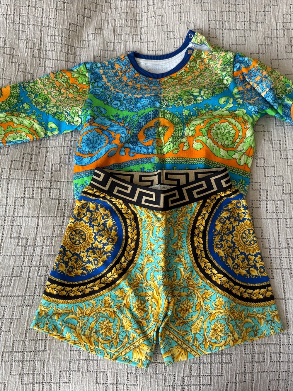 Versace Vibrant Green & Blue Baroque-Print Outfit Set Toddler 24m